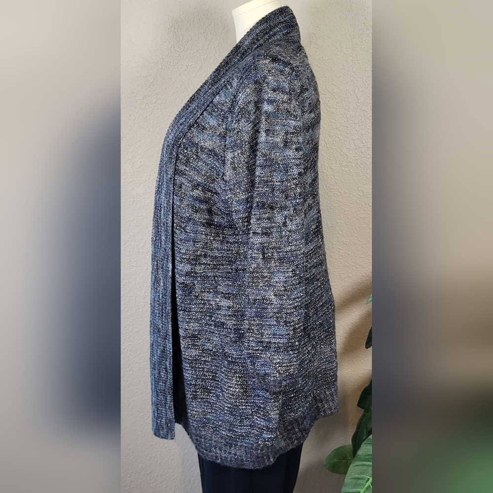 LIZ & ME Black and Blue Open Front Cardigan - Plus Size 1X or Size 18/20W - Picture 4 of 10